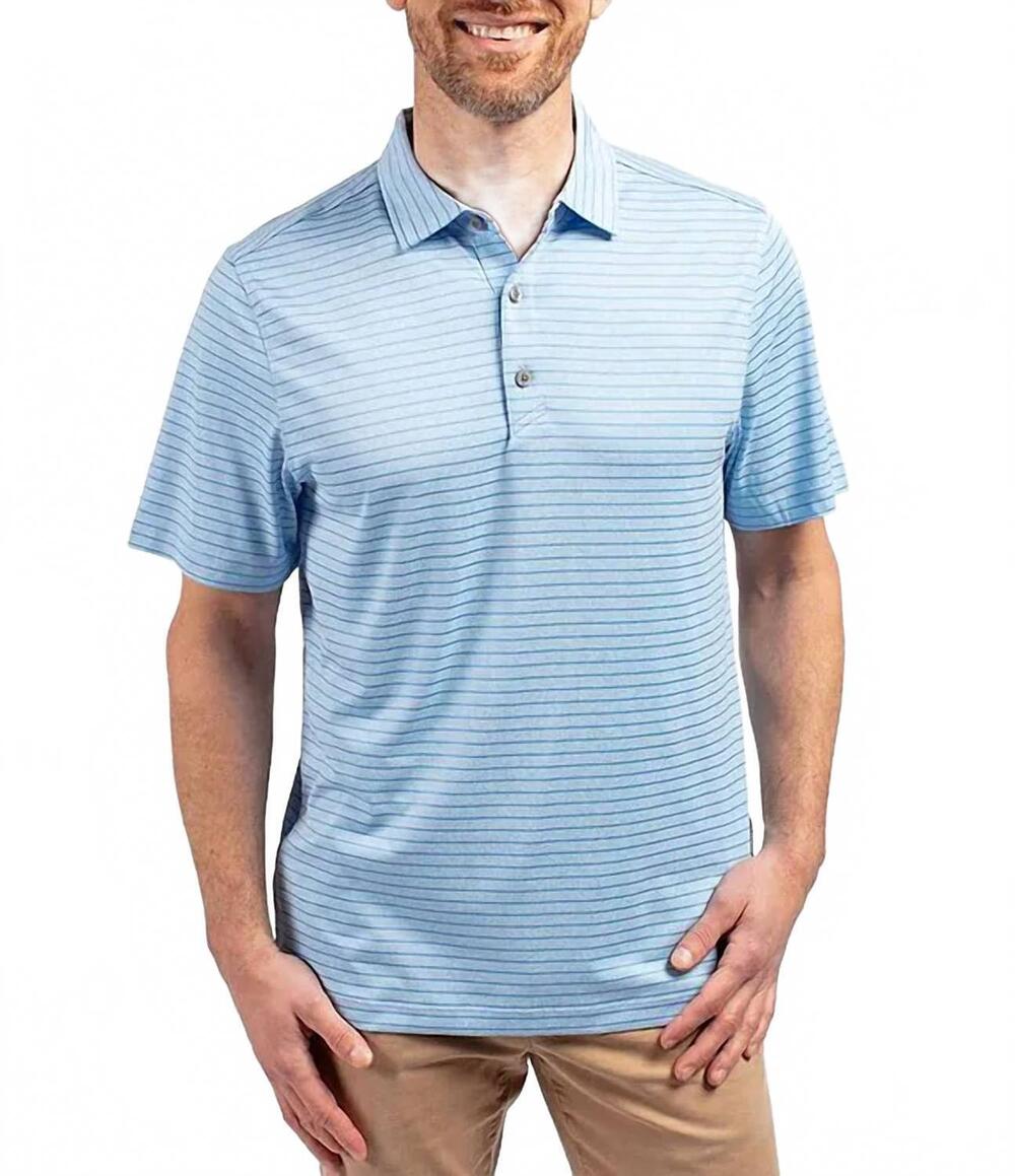 NEW CUTTER & BUCK forge recycled double stripe four-way stretch polo in atlas he
